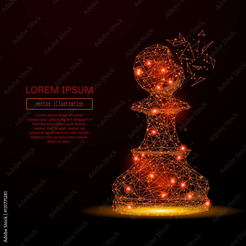 Aufkleber abstract mash line and point chess pawn in flames style on dark background with an inscription. busi