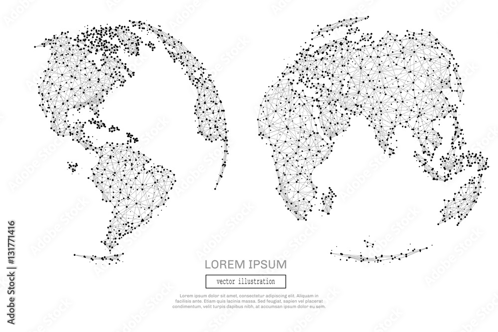 Poster Abstract triangles world map space low poly. Grey wireframe polygonal globe. Vector illustration for you business or sport presentations EPS10. Connection structure