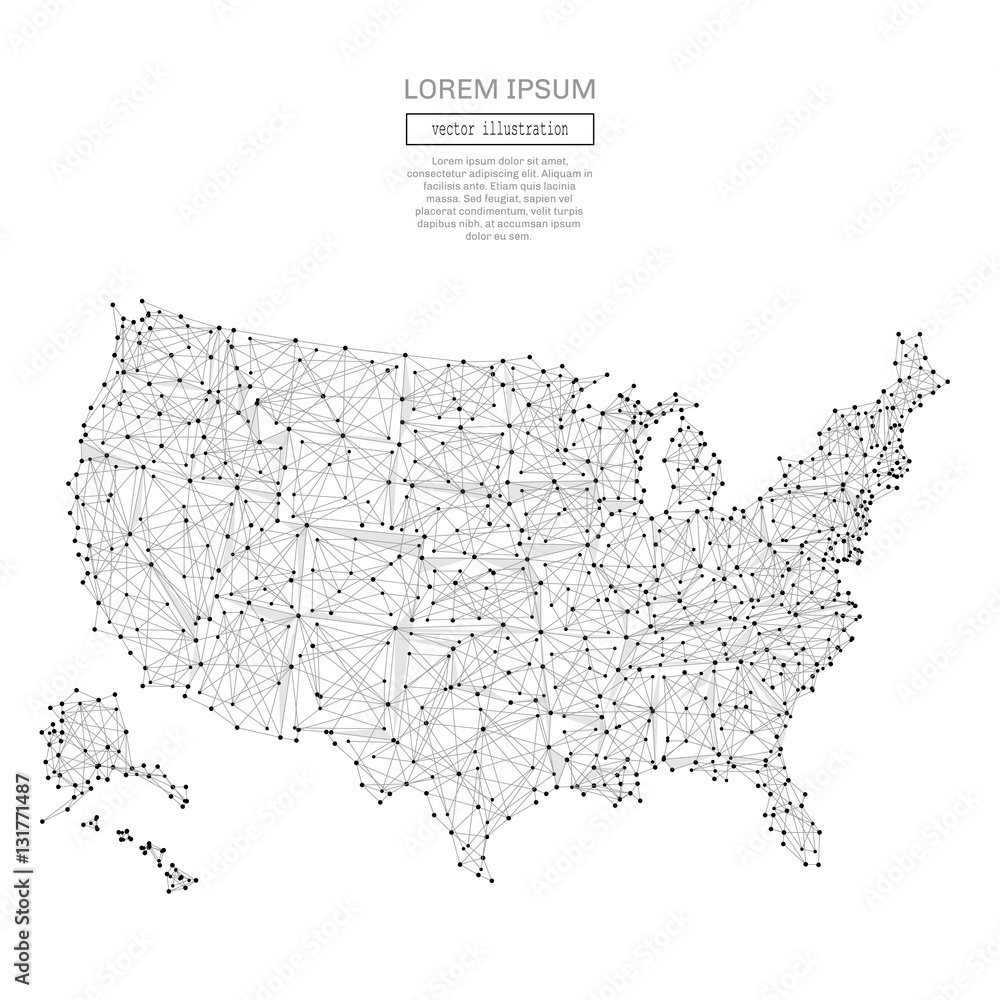 Aufkleber Abstract polygonal space low poly USA map with connecting dots and lines. Wireframe USA connection structure. Futuristic Vector Illustration.