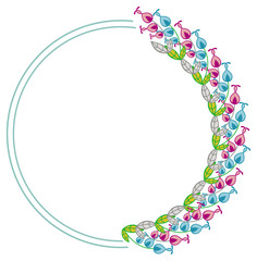 Beautiful round frame with decorative flowers. 