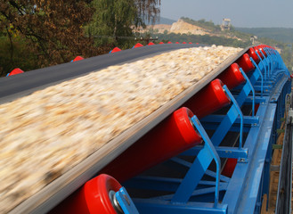 Belt conveyor transporting limestone