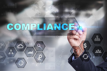 Businessman is drawing on virtual screen. compliance concept.