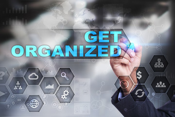 Businessman is drawing on virtual screen. get organized concept.