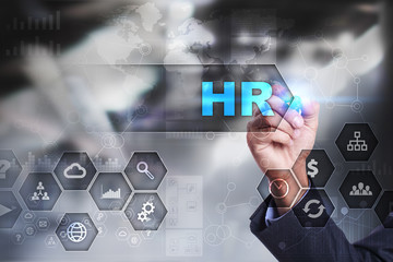Businessman is drawing on virtual screen. hr concept.