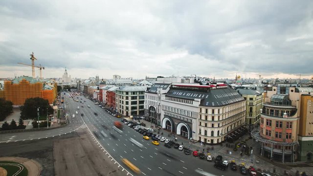 Timelapse view of historical center Moscow center with car traffic