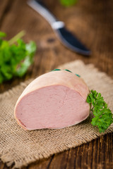 Portion of Liverwurst (German cuisine) (selective focus)
