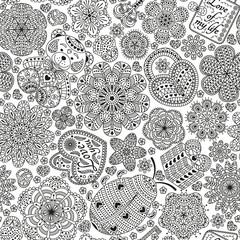 Valentines Day seamless pattern with many ornate elements. Vector illustration.