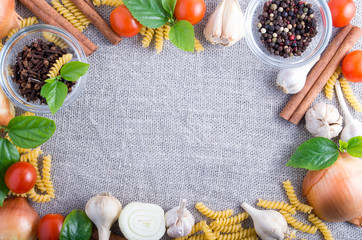 Background and cooking of food ingredients and sackcloth