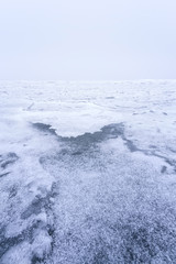 winter frozen lake / winter peaceful landscape deserted place