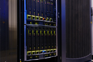 Modern Computer Server in rack  close-up