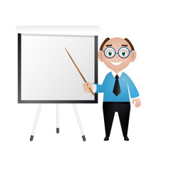 Businessman near the chart board. Indicates. Explains. Conducts Successful lecture guy. For your design.