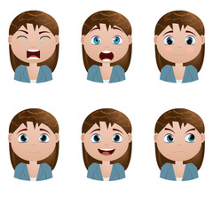 Young girl. Face. Different emotions. Anger, joy, laughter, sadness. Avatar. Simpotichnyh. Pretty. Icon.