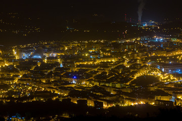 Night aerial view of the city of Oviedo, Spain