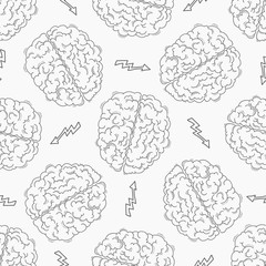 Brainstorm. Seamless pattern with the human brain