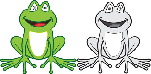 Cartoon frog with colorful and black-white. Coloring book for children