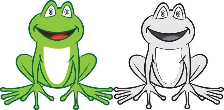 Cartoon frog with colorful and black-white. Coloring book for children