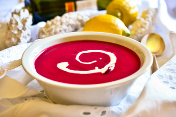 Creamy sweet plum soup with red wine
