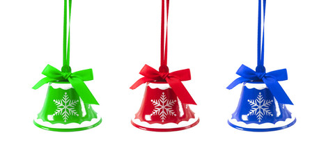 Christmas jingle bells on a white background New Year - obrazy, fototapety, plakaty
