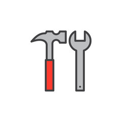 Hammer and wrench line icon, filled outline vector sign, linear colorful pictogram isolated on white. Tools symbol, logo illustration