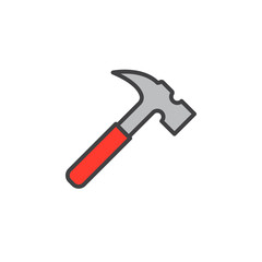 Hammer line icon, filled outline vector sign, linear colorful pictogram isolated on white. Symbol, logo illustration