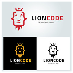 Lion code logo design template ,Vector illustration