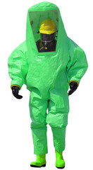 person with protective suit with breathing apparatus against bio