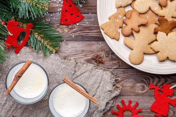 Christmas with eggnog on sackcloth