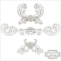 vintage floral scrolls, foliate curls.