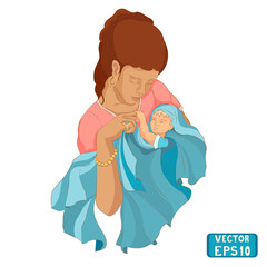 Vector illustration of a woman holding a child in her arms.