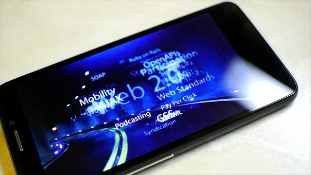 Web 2.0 in smartphone. Smartphone with Web 2.0 on display.