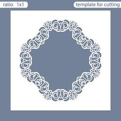 Laser cut wedding invitation card template.  Cut out the paper card with lace pattern.  Greeting card template for cutting plotter. Photo frame are laser cut from a plate. Vector.