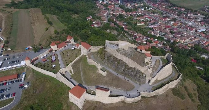 Rupea medieval fortress in Transylvania aerial video from a drone