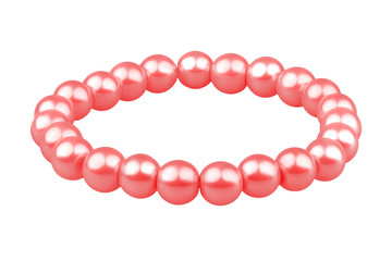 Obraz premium Pale red elastic bracelet made of medium pearl-like round beads, isolated on white background, clipping path included