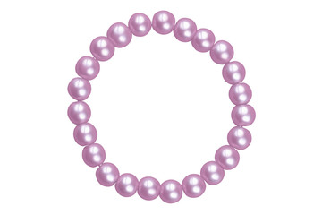 Violet round elastic bracelet made of medium pearl-like round beads, isolated on white background, clipping path included