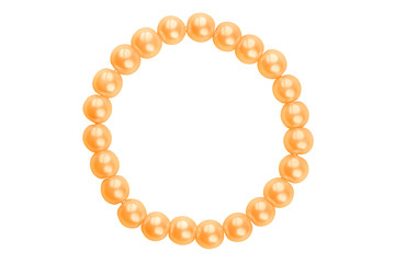 Orange round elastic bracelet made of medium pearl-like round beads, isolated on white background, clipping path included