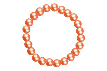 Copper red round elastic bracelet made of medium pearl-like round beads, isolated on white background, clipping path included