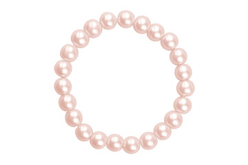 Soft pink round elastic bracelet made of medium pearl-like round beads, isolated on white background, clipping path included
