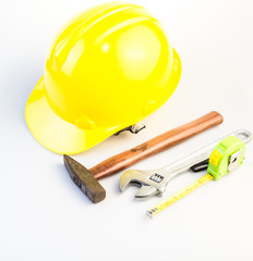 Variety of tools and equipment technician on a white background.