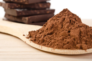 tower from chocolate with nuts and cacao powder