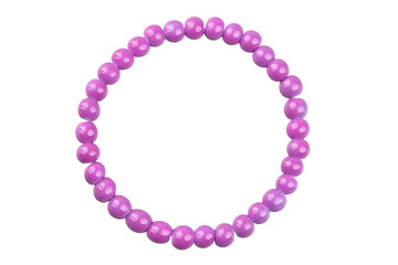 Purple round elastic bracelet made of small pearl-like round beads, isolated on white background, clipping path included