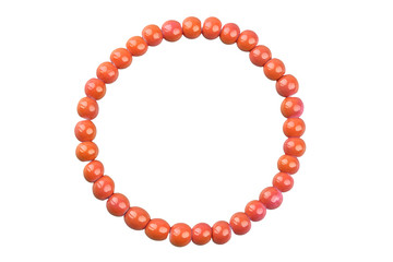 Copper red round elastic bracelet made of small pearl-like round beads, isolated on white background, clipping path included