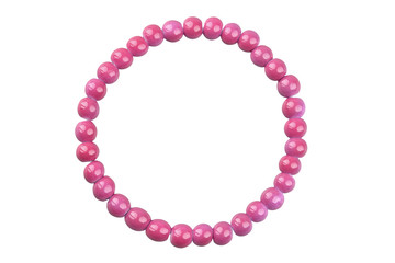 Pink round elastic bracelet made of small pearl-like round beads, isolated on white background, clipping path included