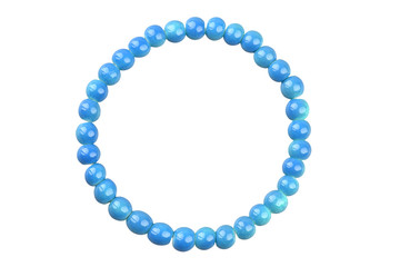 Blue round elastic bracelet made of small pearl-like round beads, isolated on white background, clipping path included