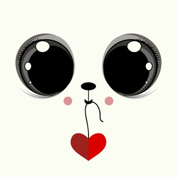 Cover Design With The Face Of A Cat With Big Eyes And The Red Heart.