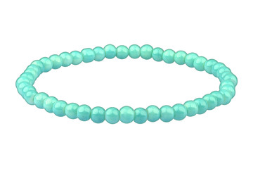 Turquoise elastic bracelet made of very small pearl-like round beads, isolated on white background, clipping path included