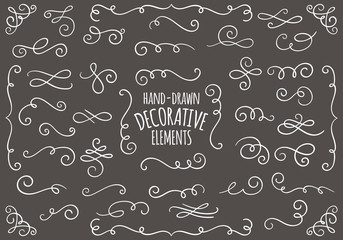 Collection of hand drawn vintage swirl ornaments.