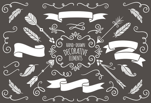 Colecci&oacute;n de elementos decorativos dibujados a mano.