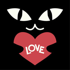 The cover design for Valentine's Day.The black cat holds the red heart with the word love.