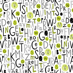 Kids pattern of letters in doodle style. Stylish alphabet seamless background. - 131794085
