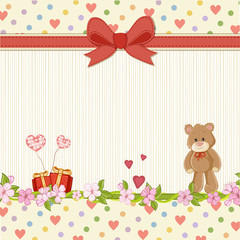 Valentines day card .Greeting card with teddy bear in love 